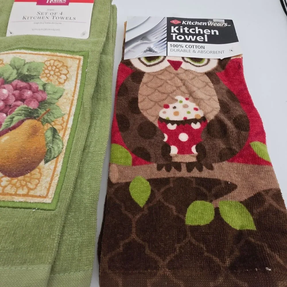 Lot of 5 New Kitchen Towels Better Homes & Gardens KitchenWears Owl Cotton NWT